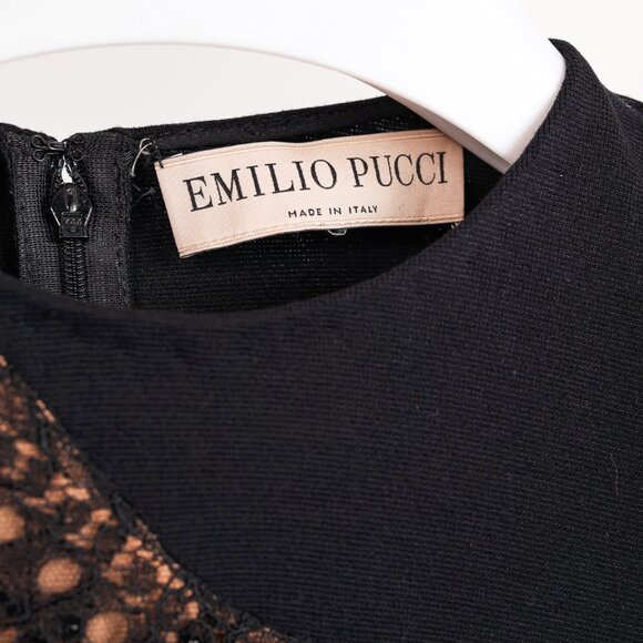 Emilio Pucci Black Knit Lace-Insert Long Sleeve Dress - Picture 9 of 11